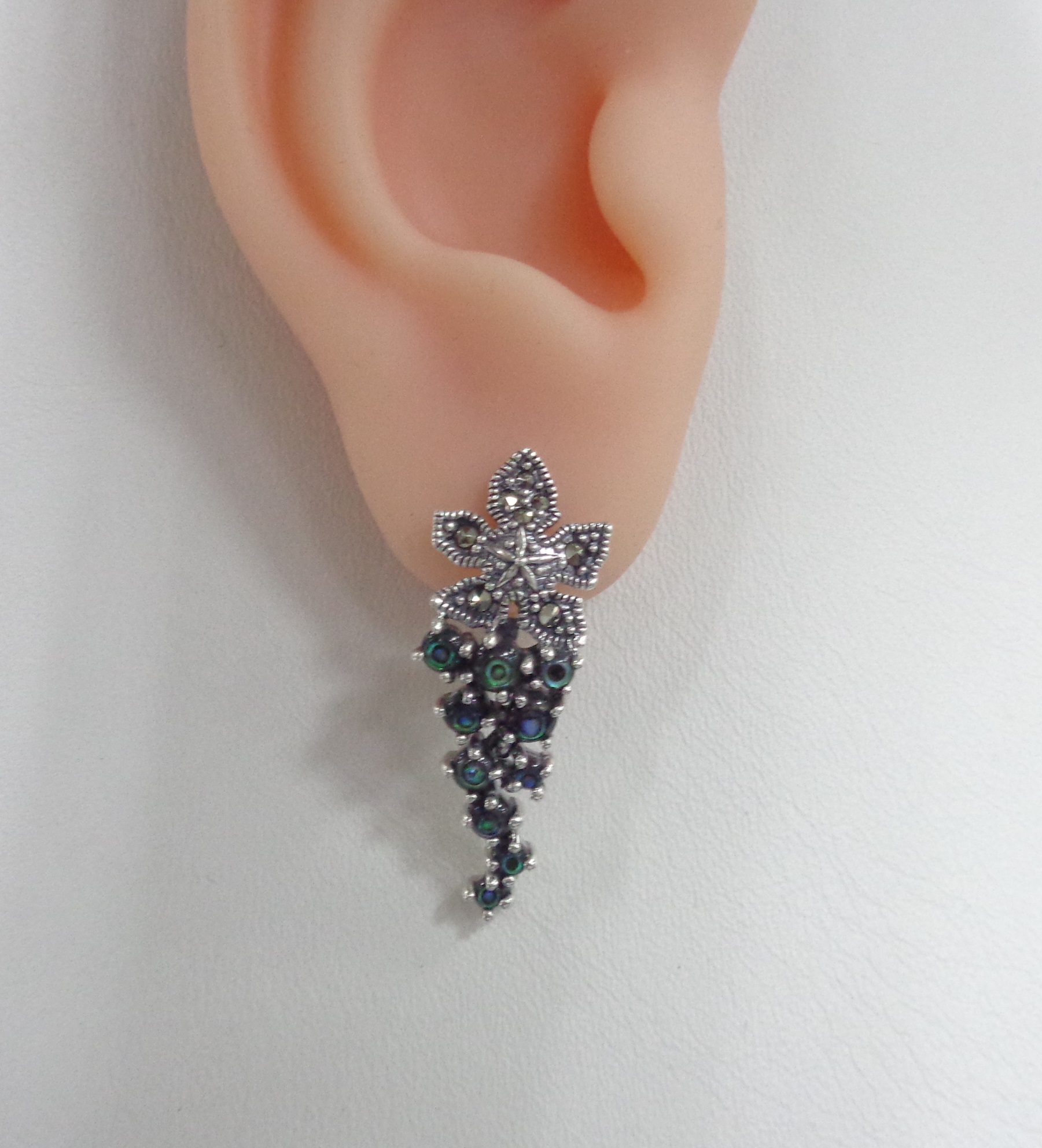 Серебряные серьги с перламутром Абалон "Виноград"